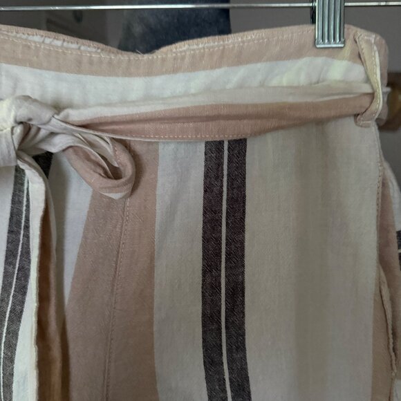 Anthropologie Striped Wide-Leg Linen/Cotton Pants With Tie Belt Beige/Brown Stri - Picture 2 of 6
